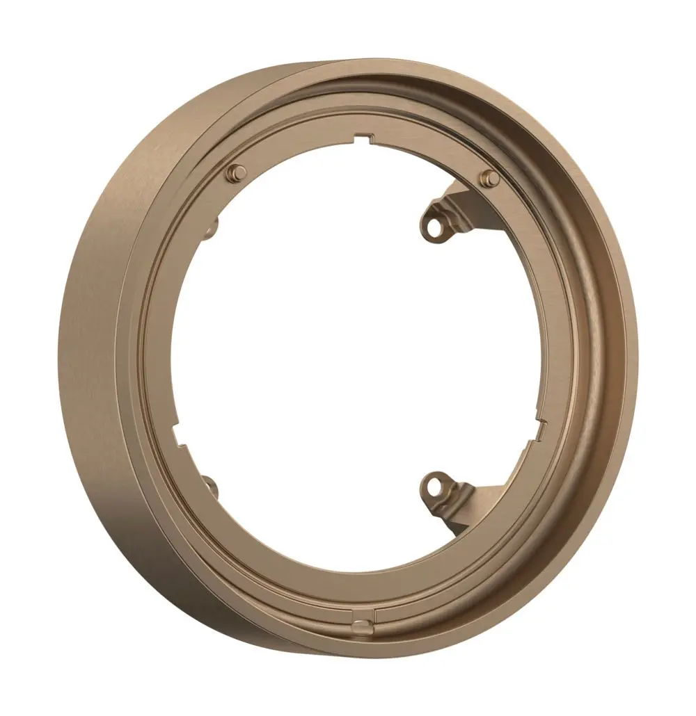 Runde Verlängerungsrosette in gebürstetem Bronze mit Halterungen, passend zu Hansgrohe-Produkten für Sanitärinstallationen.